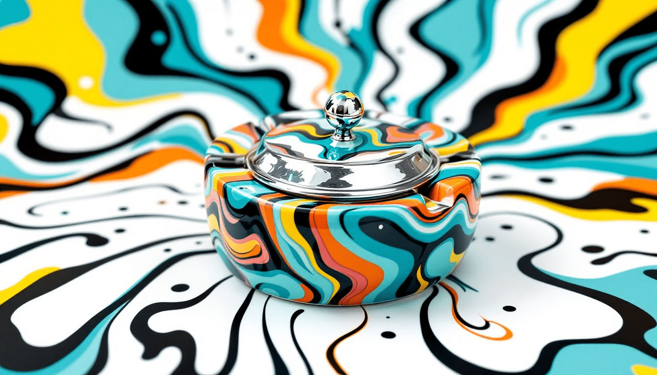 A stylish ceramic ashtray with a lid, designed for home decor.