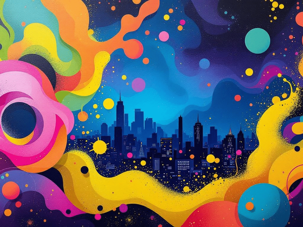 Dynamic city skyline silhouetted against a vibrant colorful twilight background full of energy   MunchMakers