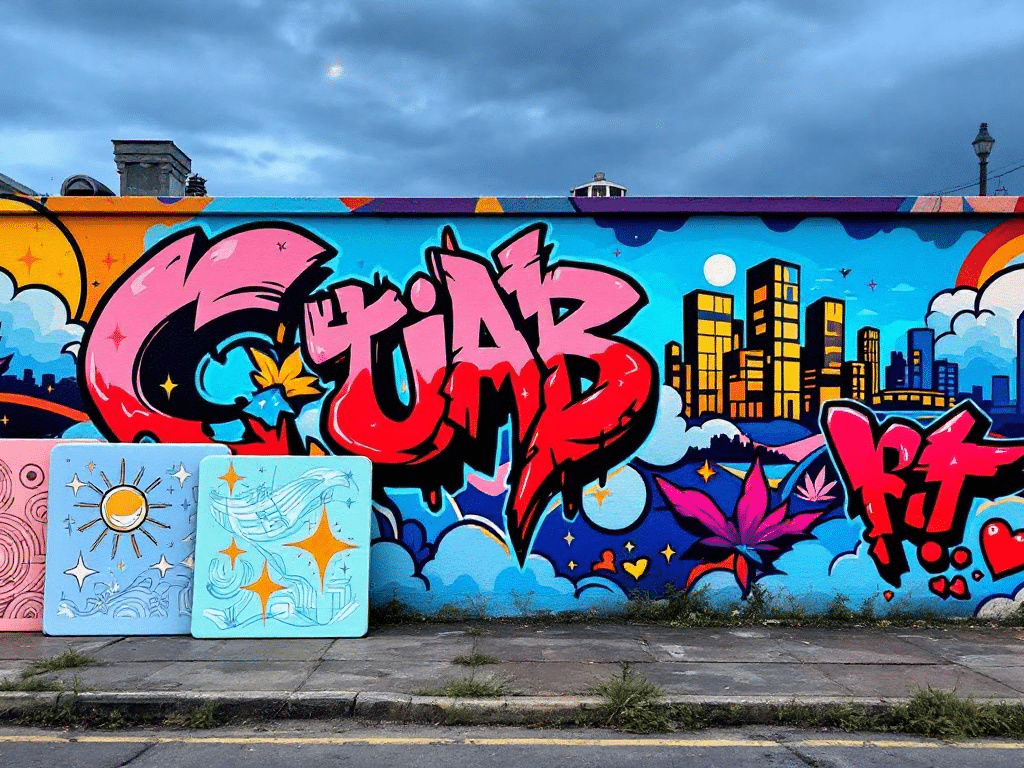 Bold UAB mural featuring vibrant colors city skyline and whimsical elements celebrating urban creativity   MunchMakers