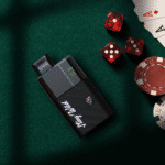 Modern vaporizer surrounded by colorful dice and poker chips in a lively gaming scene   MunchMakers