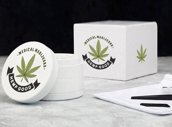 Sleek medical marijuana packaging featuring a textured container and green cannabis leaf design   MunchMakers