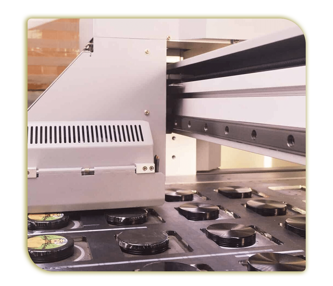 Close up of advanced precision machine with organized circular workpieces for automated manufacturing efficiency   MunchMakers