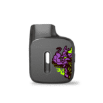 Compact black vaping device with vibrant purple creature graphic and green vape wisps   MunchMakers