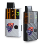 Two stylish vaping devices one white with skull graphic one sleek black with minimalist design   MunchMakers