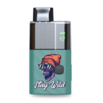 Trendy teal vaping device with skull graphic and Stay Wild slogan for adventurous users   MunchMakers