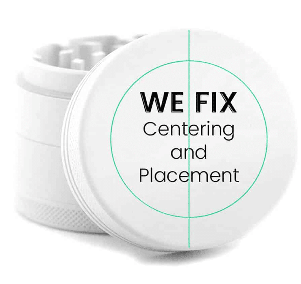 Sleek white container lid with WE FIX for precision centering and placement solutions   MunchMakers