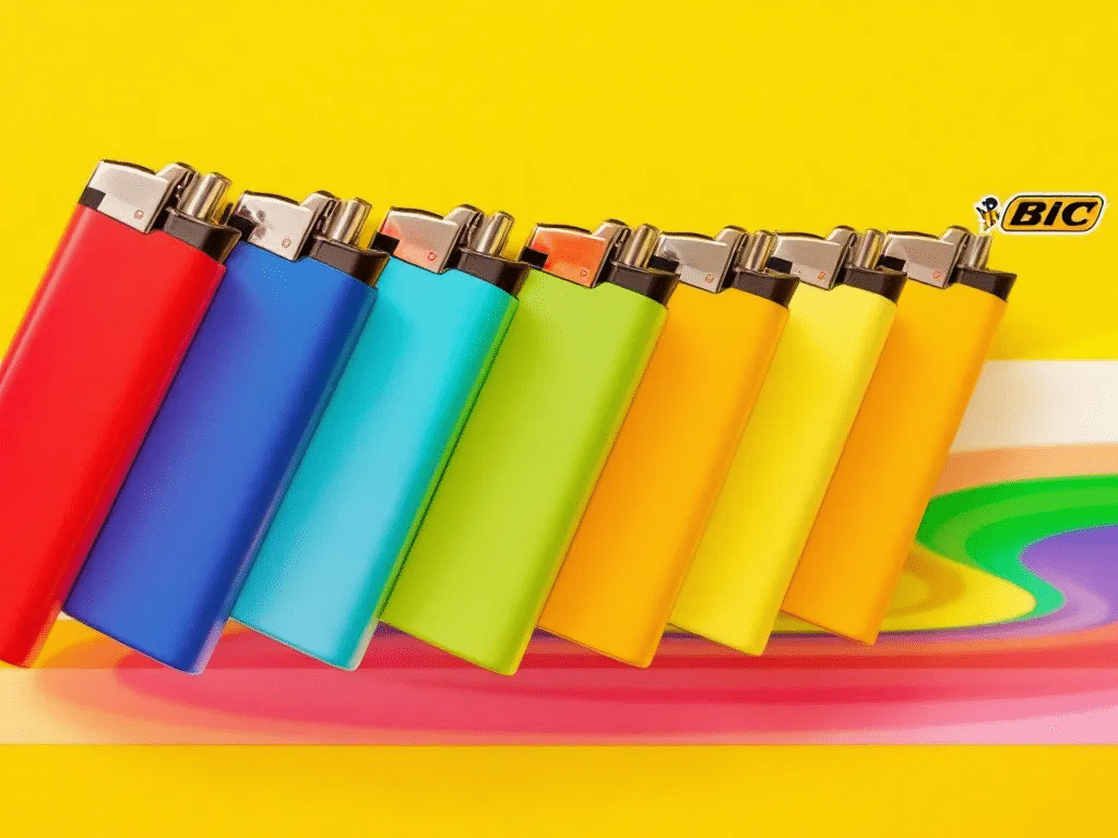 A collection of BIC lighters in various colors showcasing the leading brand   MunchMakers