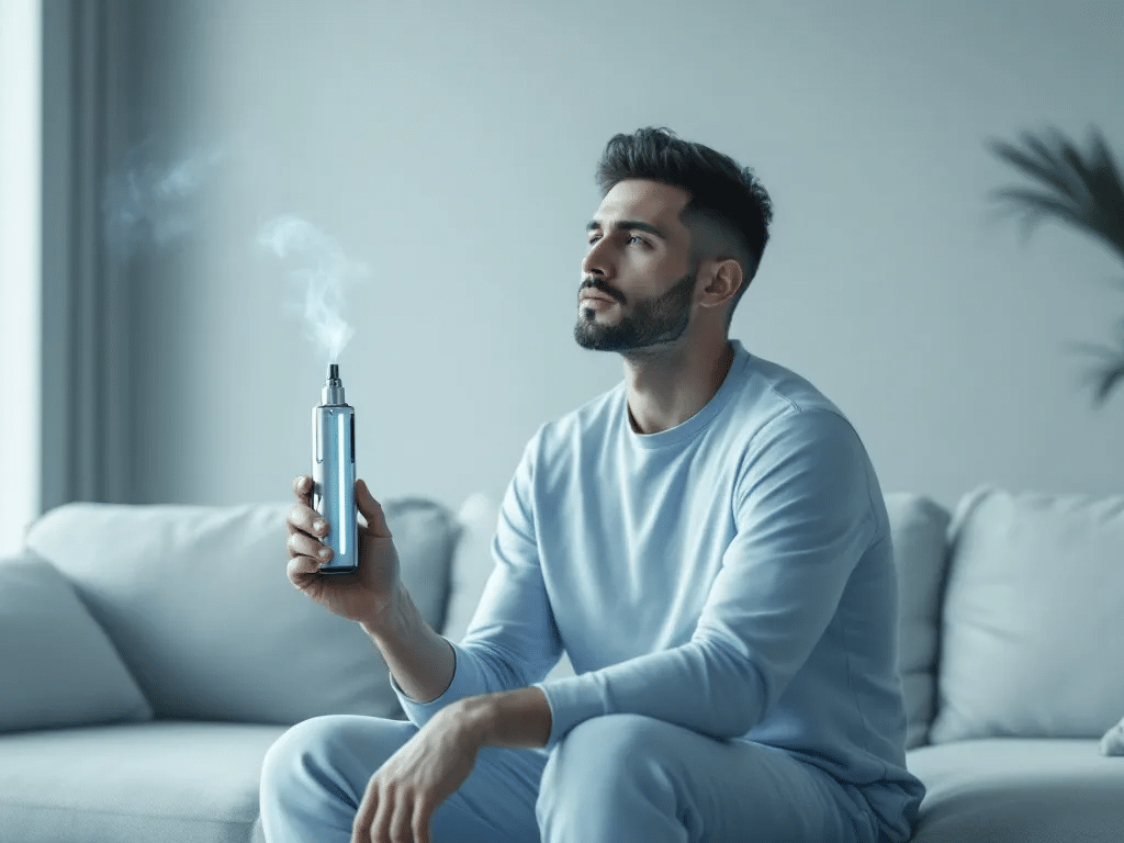 A person using a dab pen in a relaxed setting   MunchMakers