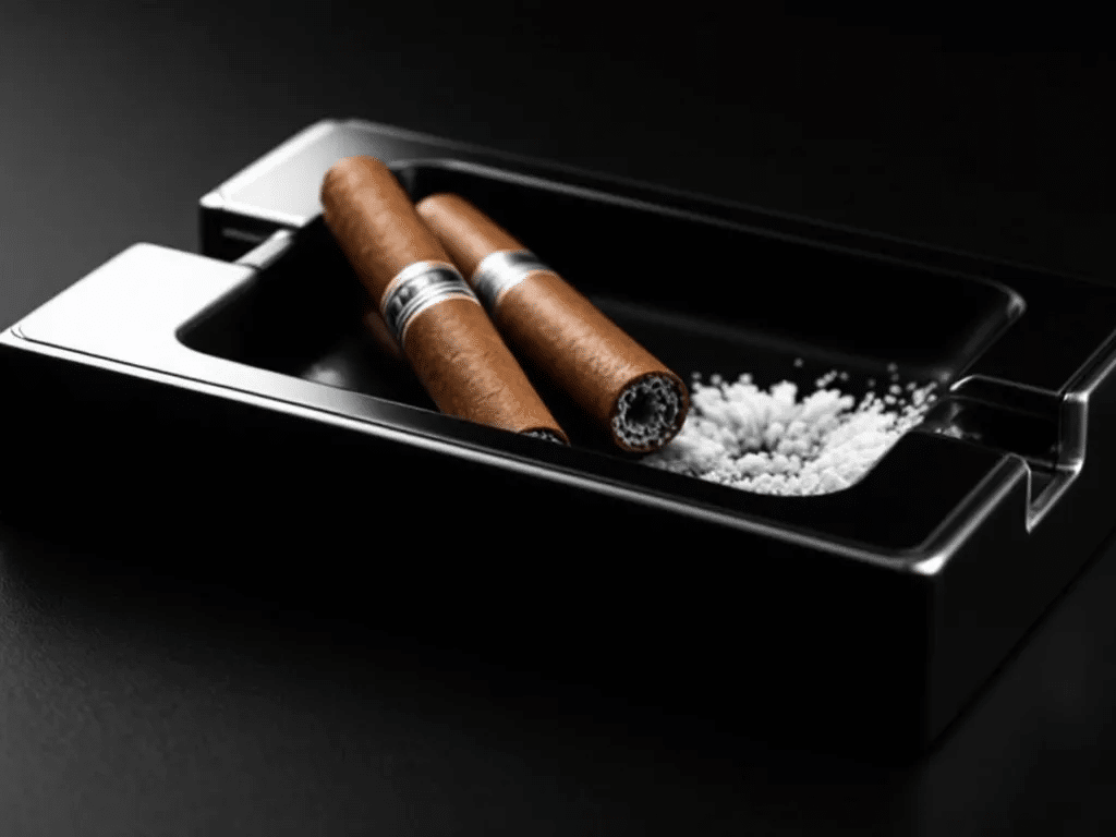 A ceramic cigar ashtray with cigars resting in it   MunchMakers