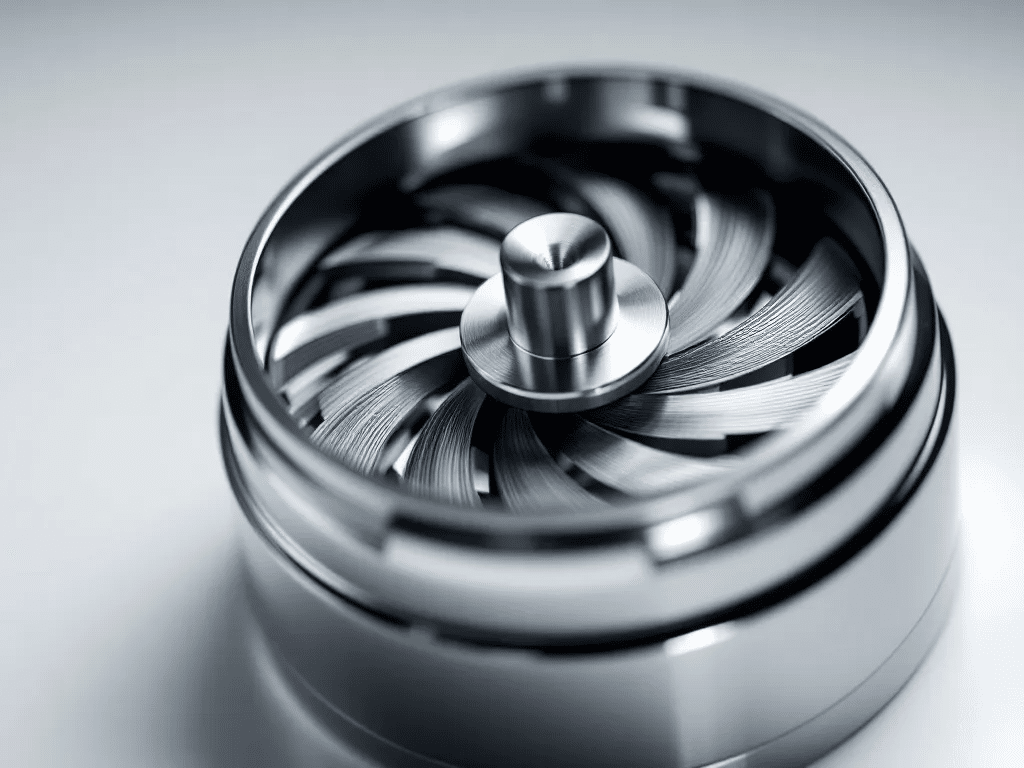 Close up of a pocket grinder showing its teeth and funnel   MunchMakers